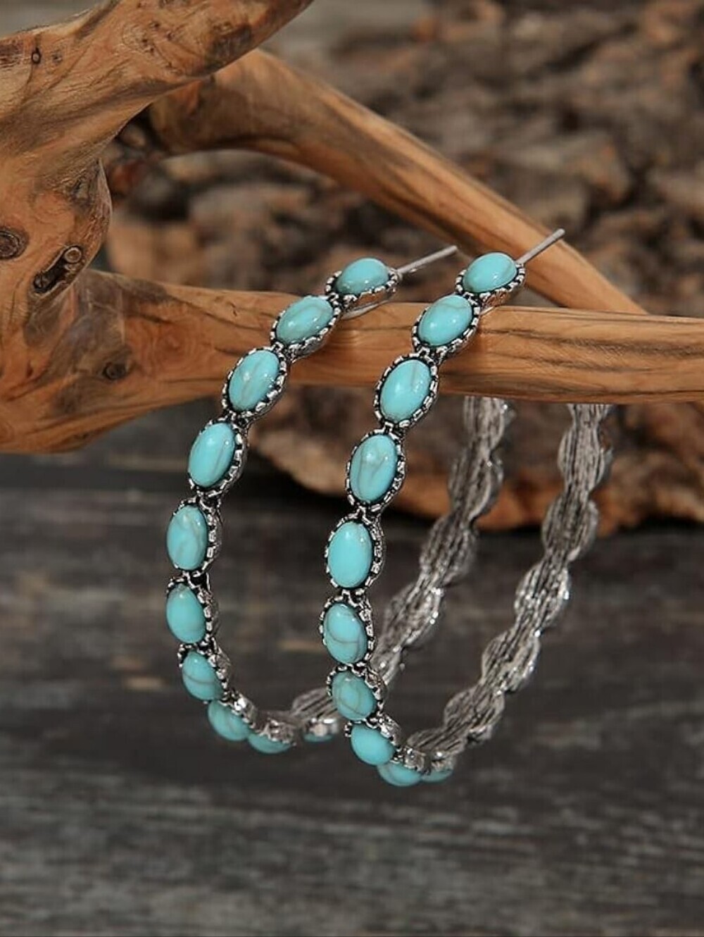 Boho Faux Turquoise Hoop Earrings